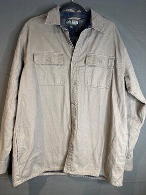 Canyon Guide Mens L Taupe Canvas Shirt Jacket Plaid Lined Cabincore Dadcore